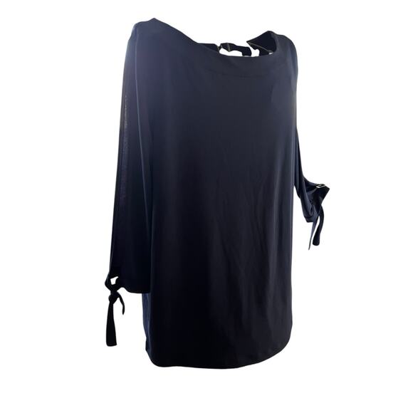 NWT Banana Republic Womens Slit Tie Sleeve Round Neck Navy Top Size Small - Picture 2 of 6